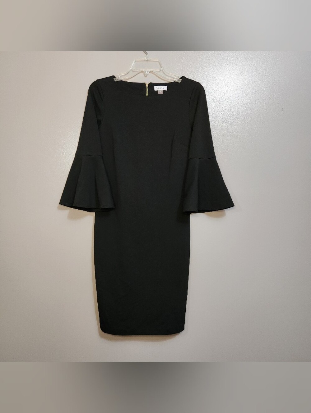 Calvin Klein Black Midi Dress with Bell Sleeves Size 4